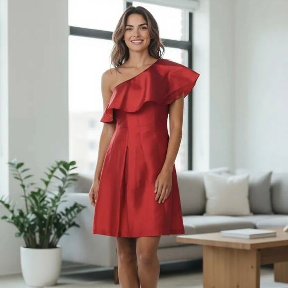 Sachin & Babi One Shoulder A Line Silk Blend Mini Dress Size 4 - Picture 1 of 12